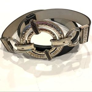 Chico’s Black Pebbled Leather Belt With‎ Silver Buckle